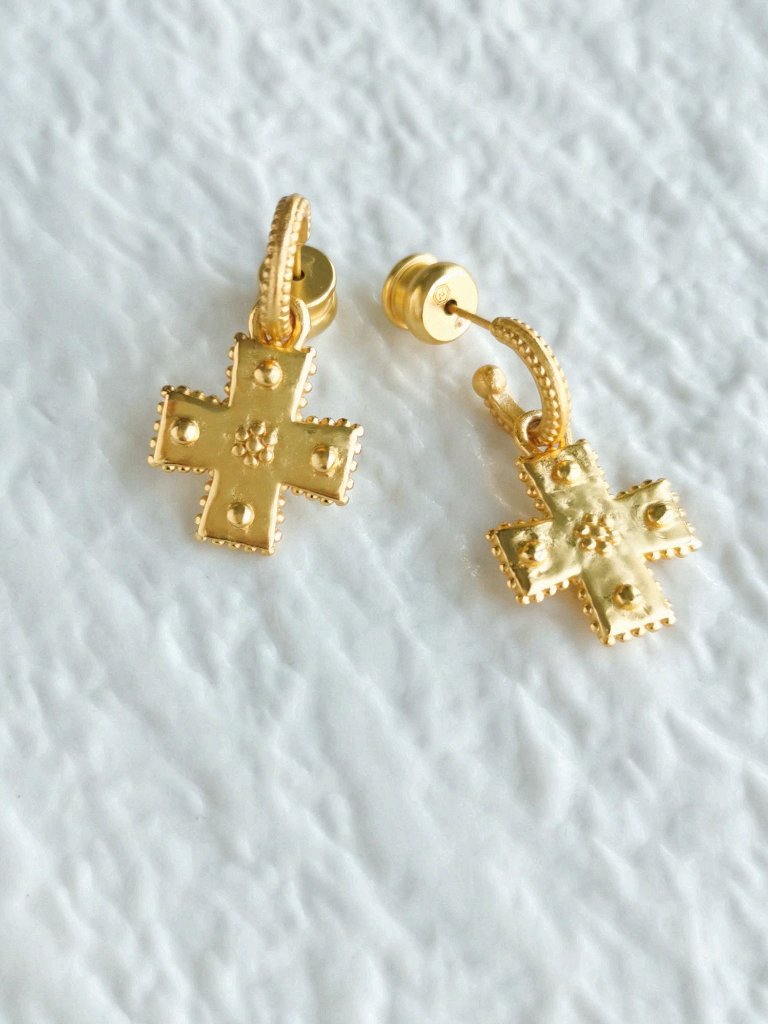 Julie Vos Canterbury Gold Hoop & Charm Earrings New
